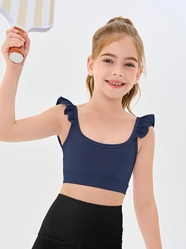 Haloumoning Girls Training Bra Kids Cute Ruffle Sports Bra Workout Yoga Bra Comfort Dance Crop Top thumbnail 4