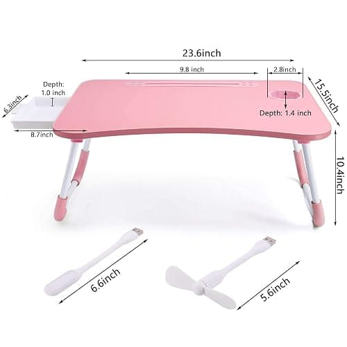 Slendor Lap Desk with Tablet Slot, Foldable Laptop Table with Storage Drawer for Bed，Portable Bed Desk for Laptop, Computer Tray with Cup Holder Notebook Stand Reading Holder for Couch Floor, Pink thumbnail 3