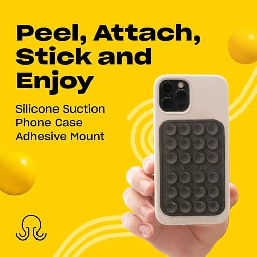OCTOBUDDY Classic MAX - Silicone Suction Phone Case Adhesive Mount - Hands-Free, Strong Grip Holder for Selfies and Videos - iPhone and Android Compatible - 2.6″ x 3.9″, Black Oyster thumbnail 2