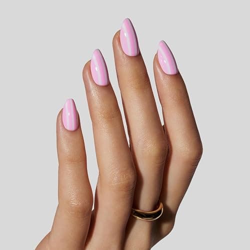LAMIMOSA 32Pcs Press On Nails Short Almond – Soft Gel Fake Nails in 16 Sizes, Stripe Design Glue on Nails, Pink Stick On Nails kit, Spring Summer Artificial Nails, CANDY STRIPES thumbnail 3