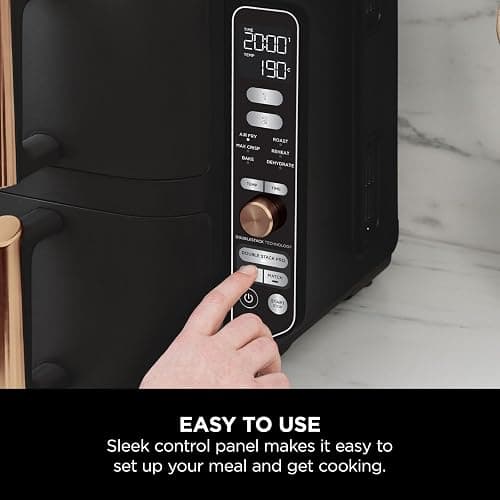 Ninja Double Stack XL Air Fryer, Vertical Dual Drawer Air Fryer with 4 cooking levels, 2 Drawers & 2 Racks, Space Saving Design, 9.5L Capacity, 6 Functions, 8 Portions, Tongs, Black/Copper SL400UKCP thumbnail 10