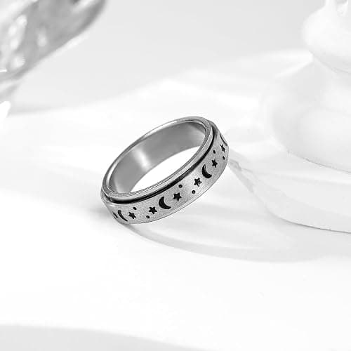 4 Pcs Fidget Anxiety Rings for Women Men Stainless Steel Fidget Spinner Moon Star Celtic Stress Relieving Spinning Wedding Band Rings Set Trendy and Stylish Jewelry thumbnail 4