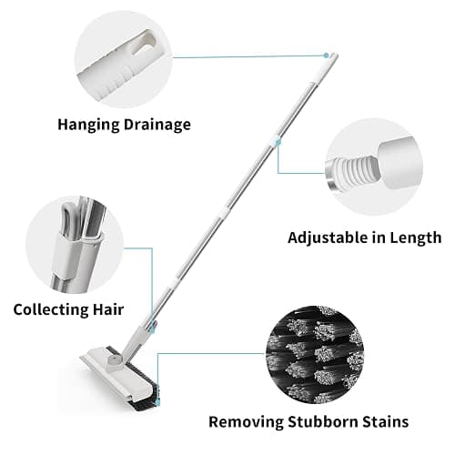 Floor Scrub Brush with Long Handle, 3 in 1 Scrape and Heavy-Duty Stiff Bristle Scrubber Brush for Cleaning Shower Bathroom, Patio, Pool, Garage, Kitchen, Wall and Deck (White, 1 Pack) thumbnail 6