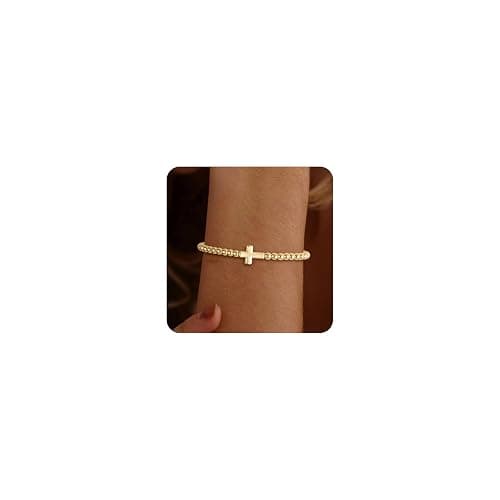 Lisitine Gold Bracelets for Women 14K Gold Beaded Bracelets Stackable Bracelets for Women Gold Charm Bracelet Non Tarnish Gold Jewelry for Women Trendy - Image 1