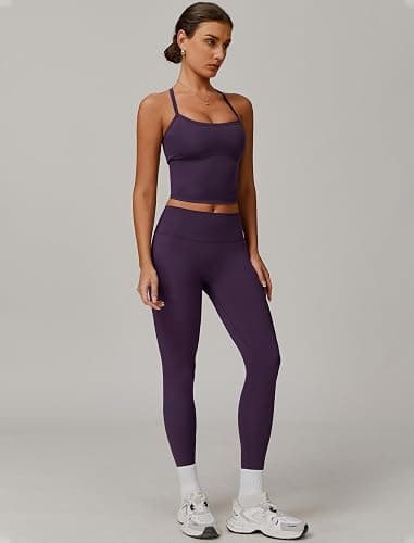 QBGJTD Womens Workout Sets Two Piece Cross Back Tank Top Matching High Waist Leggings Sets Gym Outfits Work Out Clothes thumbnail 5