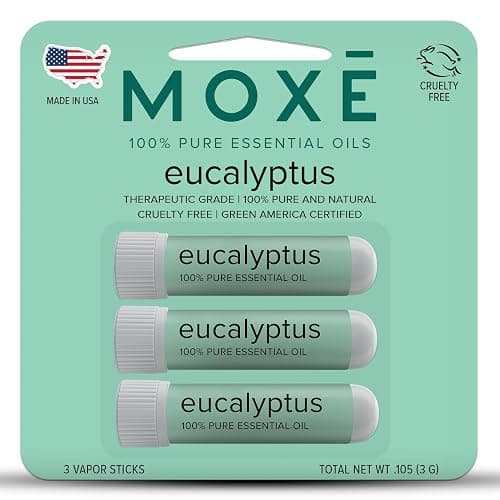 MOXĒ Eucalyptus Essential Oil Nasal Inhaler, Sinus & Congestion Relief, Daily Relaxation, Stress Relief, Therapeutic No-Mess Aromatherapy, Pure and Natural, Made in USA (3 Pack) packaging may vary - Image 1
