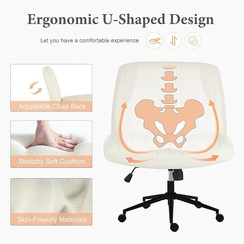 Sweetcrispy Criss Cross Chair Legged with Wheels, Armless Office Swivel Desk Chair with Wheels, Vanity Height thumbnail 3