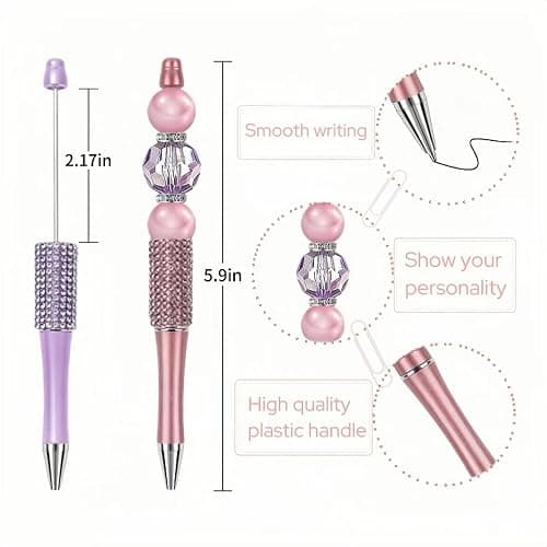 KUNHEHO 25Pcs Pink Beadable Pens Bulk Diamond Ballpoint Pens Retractable Writing Pens Bead Pens DIY Focal Beads Pens Making Kit Gifts for School Office Teacher Staff Students thumbnail 3