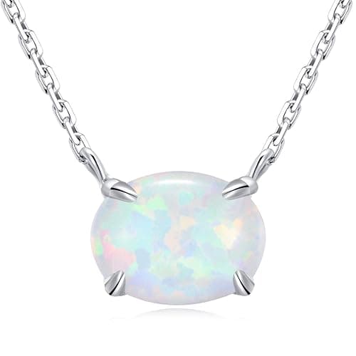 Sterling Silver Opal Necklace, 925 Sterling Silver, Small Dainty Oval Opal Jewelry for Women, Gemstone Necklaces, Womens Jewelry, Simple Rose Gold Necklaces for Women - Image 1