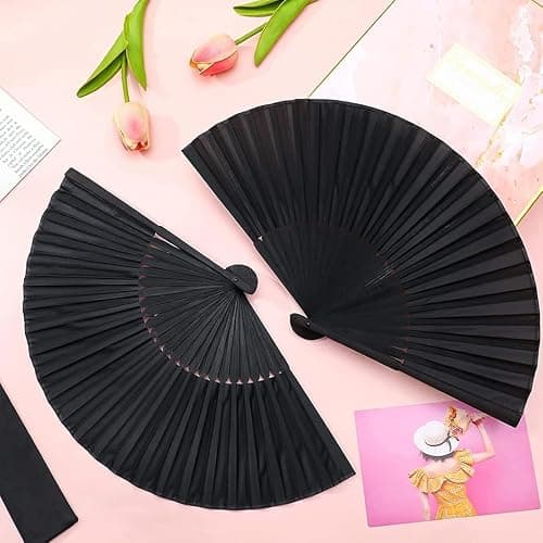 3 Pcs Hand Fan Folding,Silk Fabric Plastic Ribs Handheld Fans,Hand Held Paper Fan for Women Line Dance Cosplay Props Wedding Summer Festival Party Decorations Gifts (Black and White) thumbnail 4