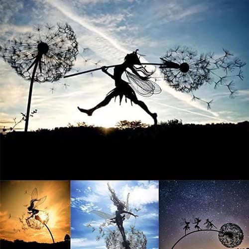 Fcteap Flower Fairy Dancing with Dandelion Garden Art Sculpture Stainless Steel Statue Christmas Halloween Decoration for Outdoor Yard Courtyard Lawn Patio Metal Ornaments (Long Travel) thumbnail 7