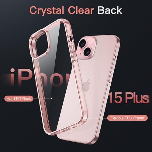 JETech Case for iPhone 15 Plus 6.7-Inch, Non-Yellowing Shockproof Phone Bumper Cover, Anti-Scratch Clear Back (Pink) thumbnail 3