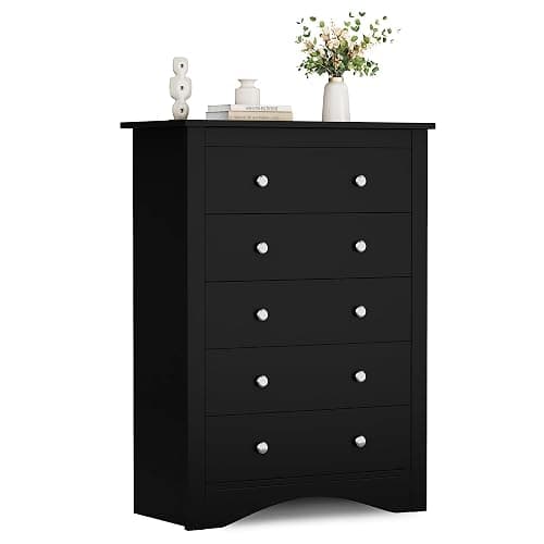 Flamaker Tall Dresser for Bedroom, 5 Drawer Dresser, Wood Dressers, Wide Chest of Drawer, Storage Drawers, Storage Organizer for Closet, Hallway (Black) thumbnail 9