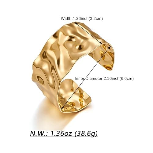 WOWORAMA Hammered Chunky Cuff Bracelets for Women Vintage Boho Wide Bangle Bracelets Irregular Statement Bracelet Thick Arm Cuff Gold Silver Bracelet thumbnail 5