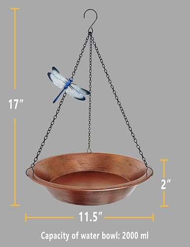 Keygift Hanging Bird Bath for Outdoor, Antique Copper Metal Bird Feeder Birdbath Bowl with 17” Rust-Proof Black Chains for Garden Backyard Decor thumbnail 3