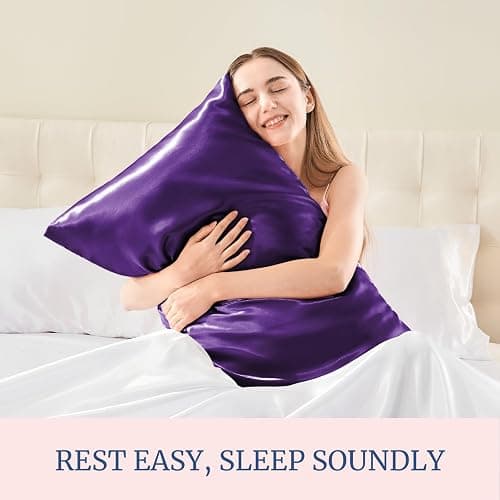 BEDELITE Satin Pillowcase for Hair and Skin, Super Soft and Cooling Similar to Silk Pillow Cases 2 Pack with Envelope Closure, Gift for Women Men(20"x30" Queen Size, Plum Purple) thumbnail 5