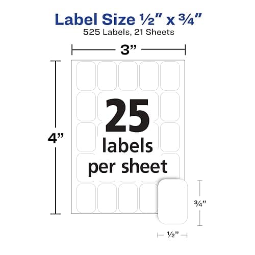 Avery Multi-Use Removable Labels, 1/2" x 3/4", White, Non-Printable, 525 Blank Labels Total (6737) thumbnail 2