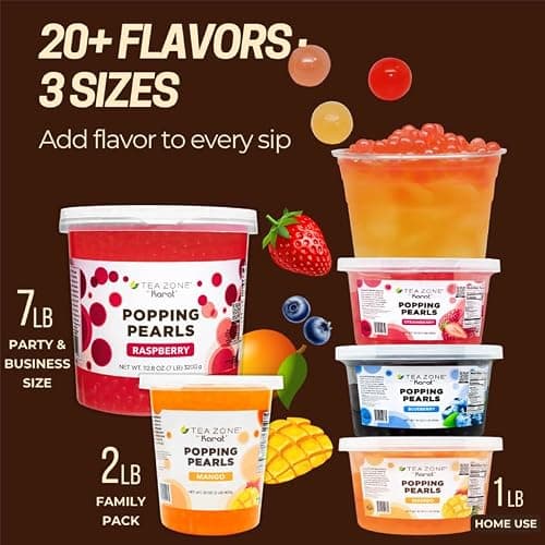 Tea Zone [2 Pound] Strawberry Popping Pearls, Bubble Tea Topping, Vegan & Gluten-Free, Ready-to-Eat for Drinks & Desserts- B2053 (2.0lb) thumbnail 6