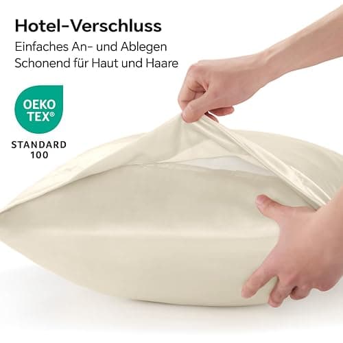 BEDELITE Satin Kissenbezug 40 x 80 Beige - Kopfkissenbezug 2er Set Weich wie Seidenkissenbezug 40x80 Sommer mit 2 Haargummis für Haar und Haut, Similar to Silk Pillowcase Pillow Cover thumbnail 2