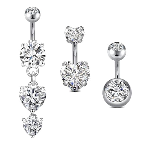 VCMART Stainless Steel Belly Button Bars Set 14G Short Navel Barbells 6mm Belly Ring Piercing Jewellery - Image 1