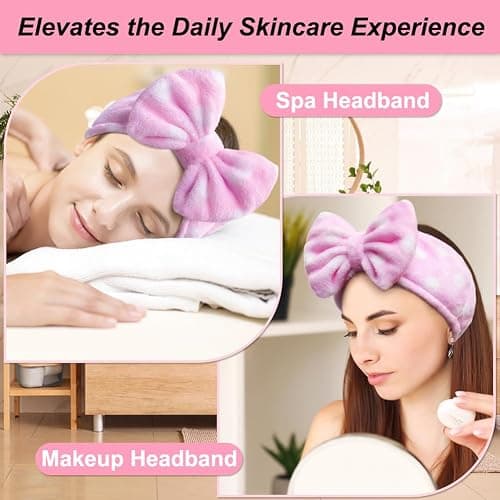 Shintop Women Fashion Lovely Soft Carol Fleece Bowknot Bow Makeup Cosmetic Shower Elastic Hair Band Hairlace Headband (Pink Polka dots) thumbnail 3