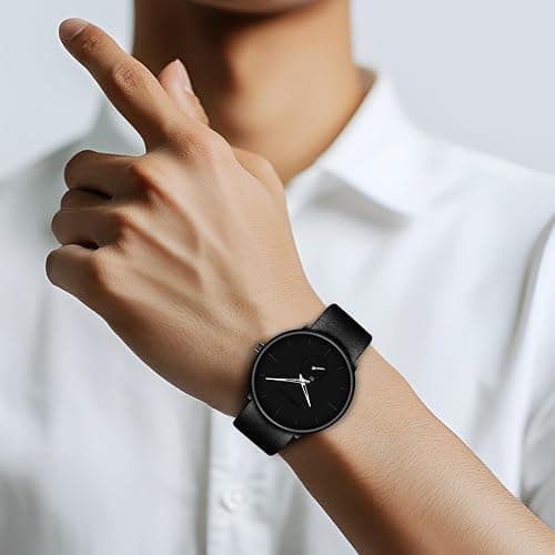 FIZILI Mens Watches Ultra-Thin Minimalist Waterproof-Fashion Wrist Watch for Men Unisex Dress with Leather Band thumbnail 3
