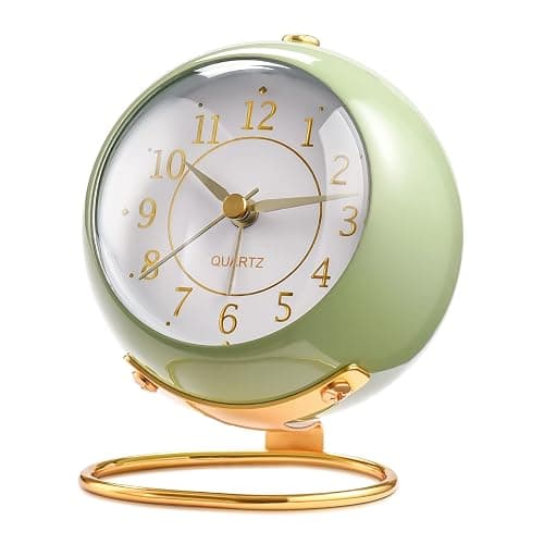 Tetino Analog Alarm Clocks,Retro Backlight Cute Simple Design Small Desk Clock with Night Light,Silent Non-Ticking,Battery Powered,for Kids,Bedroom,Travel,Kitchen,Bedside Desktop.(Green) - Image 1