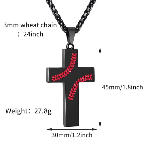 Zocomi Baseball Cross Necklace for Boys Men, Stainless Steel Cross Pendant Chain 24 Inches, Inspirational Bible Verse Religious Gift thumbnail 6