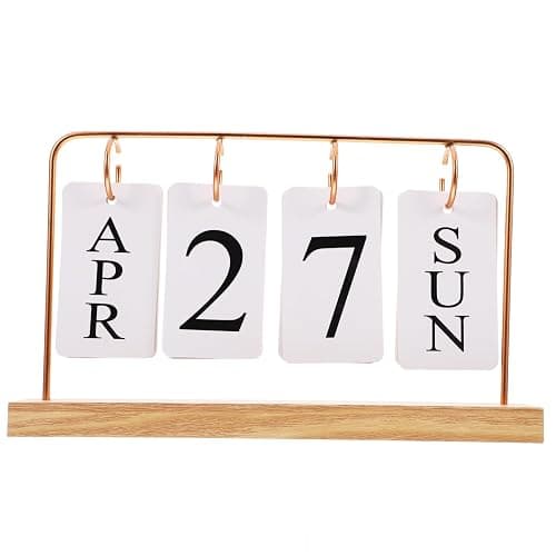 DOITOOL Perpetual Flip Desk Calendar with Wooden Base Reusable Retro Desktop Calendar for Office and Home - Image 1