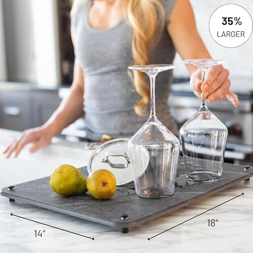 LARGE Siren Stone Natural Dish Drying Mat for Kitchen Counter - Premium Diatomaceous Earth Mat | Quick Drying, Super Absorbent | Non-Toxic, BPA-Free, Eco-Friendly | Female-Founded USA Brand (18"x14") thumbnail 2