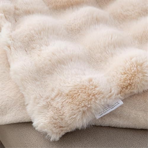 ENEN Super Ultra Soft Fleece Blanket Throw Bubble Plush Blanket Fluffy Warm Microfiber Travel Blanket for Bed Sofa Lightweight Throw Fit All Season (130x160cm,Beige) thumbnail 5