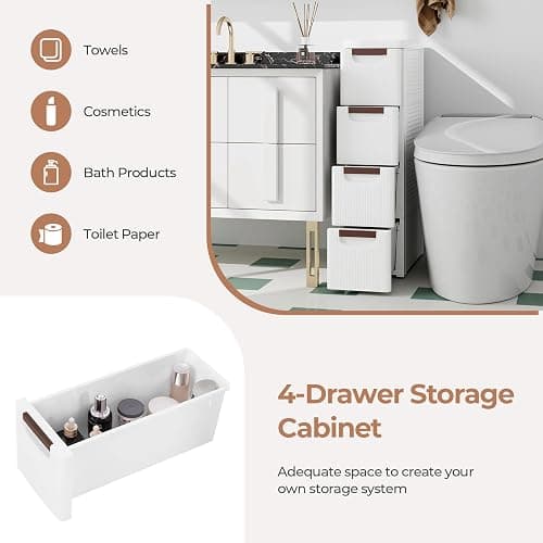 MAT EXPERT Narrow Storage Drawers, Slim Rolling Drawer Cart with Universal Wheels, Convenient Handles, Storage Organizer Utility Cart for Bedroom, Living Room, Bathroom, Kitchen (4 Drawer) thumbnail 4