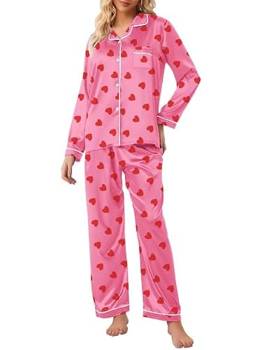 Umeyda Girls & Womens Satin Pajamas Set, 2 Pieces Silky Pjs Long Sleeve + Pants Sleepwear for Mom Kids and Boys thumbnail 7