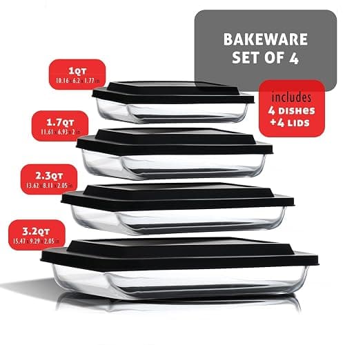 Nestl 8pc Glass Baking Dishes for Oven, Glass Food Storage Containers with Lids, Leakproof Casserole Dishes for Oven with Lid, Cooking, Microwave Oven Freezer Safe Bakeware, 9x13 Lasagna Pan Black thumbnail 9