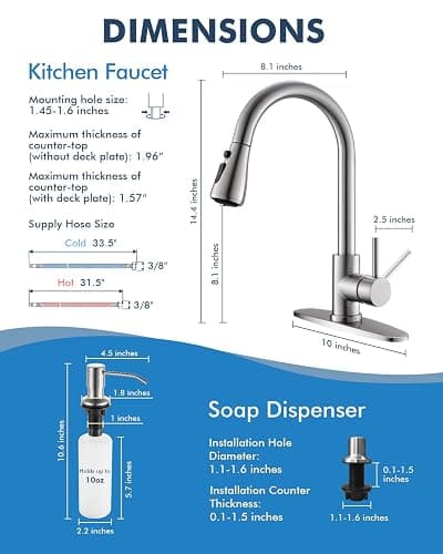 VFAUOSI RV Bath Faucets, Shower Faucet with Soap Dispenser for RV Sink, 3-Mode Kitchen Sink Faucet with Pull Down Sprayer Stainless Steel Single Handle Brushed Nickel thumbnail 2