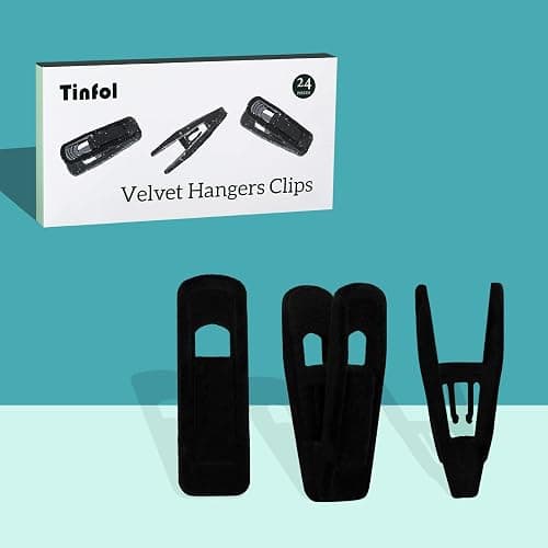 Tinfol Velvet Hanger Clips, 24 Pack Black Pants Hangers Clips, Large Opening Clothes Pin, Strong Finger Flocked Clip Perfect for Use with Slim-line Clothes Velvet Hanger - 24PC - Black thumbnail 6