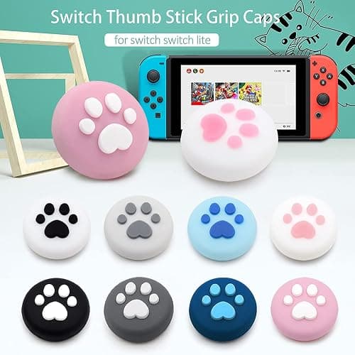 Cute Silicone Joycon Thumb Grip Caps for Nintendo Switch/OLED/Lite Console, Cute Cat Paw Shape Kawaii Silicone Joystick Cover Replacement Thumb Grip Covers for Joycon Switch Controller - Pink, 4PCS thumbnail 2