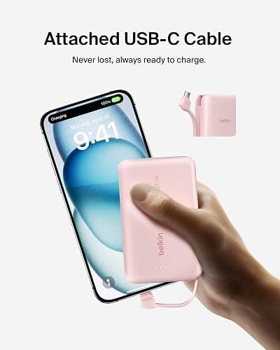 Belkin BoostCharge 10000mAh, portable power bank with integrated cable PD 20W, fast charge USB-C power delivery, fast charging for iPhone 16 series, iPad Pro, Galaxy S24 and more thumbnail 5