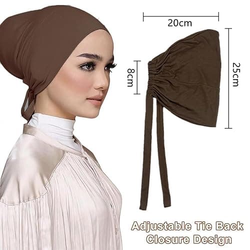 Hophor Women Under Scarf Hat Hijab Undercap Islamic Muslim Under Scarf Hijab Cap with Tie-Back Closure thumbnail 5