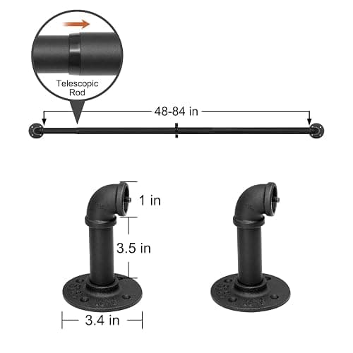 Refrze Curtain Rods for Windows 48 to 84 Inch, 1"Black Curtain Rod Industrial Wrap Around,Adjustable Heavy Duty Blackout Curtain Rods for Ceiling,Bedroom,Outdoor Patio thumbnail 3