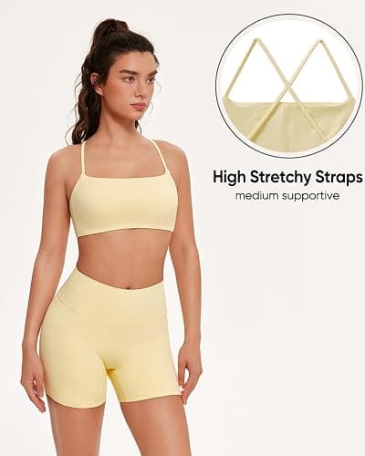 OMKAGI Workout Sets for Women Open Back Strappy Sports Bra Booty Biker Shorts Gym Outfits thumbnail 3