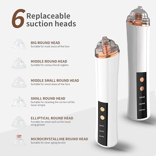Blackhead Remover Pore Vacuum,Facial Pore Cleaner-6 Suction Power,3 Adjustable Suction Levels,USB Rechargeable Blackhead Vacuum Kit Electric Acne Extractor Tool for Women & Men (White) thumbnail 5