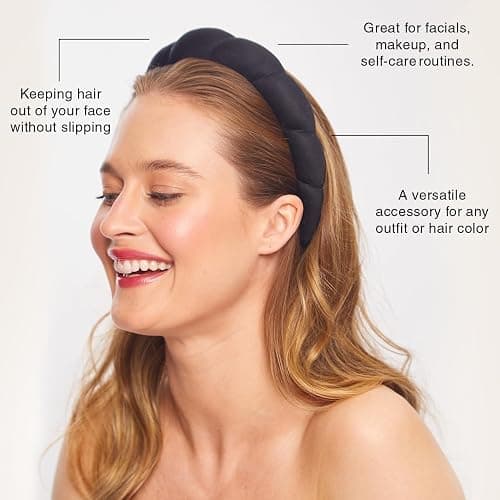 Kitsch Spa Headband for Washing Face - Recycled Fabric, Non-Slip Black Headbands for Women - Cute Stuff for Makeup, Beauty, Skin Care, Self Care | Ideal Gifts for Women - 1Pc thumbnail 4