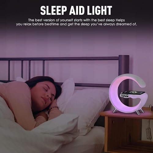 Smart LED Table Lamp, 4-in-1 Wireless Charger, Night Light, Alarm Clock, Bluetooth Speaker with App Control, Bedside Lamp with Charging Station for Bedroom, Office, Home Decor, Teen Girls Boys Gifts thumbnail 7
