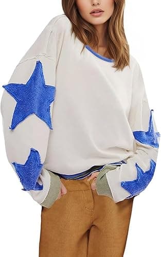 peassa Oversized Sweatshirt for Women Long Sleeve Star Graphic Sweatshirt Lightweight Crewneck Pullover Fall Top - Image 1
