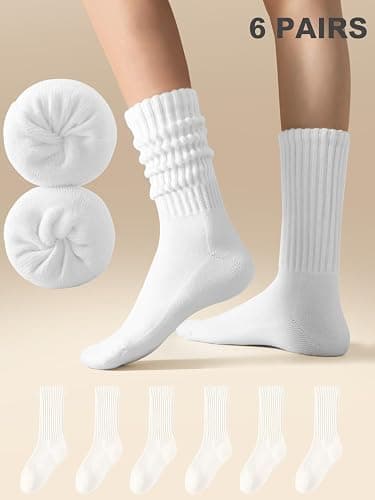 HAVE A TREE 3-6 Pack Women's Slouchy Crew Socks - White Cushioned Scrunch Boot Socks Size 5-11 thumbnail 2
