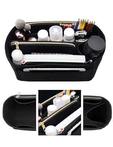 LEXSION Felt Purse Bag Organizer Insert with zipper Bag Tote Shaper Fit Speedy Neverful PM MM - Slender Large - Beige thumbnail 6