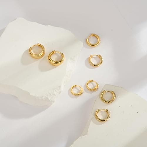 MOROTOLE Small Hoop Earrings for Women，Hypoallergenic 14k Gold Plated Hoop Earring Stacks Small Gold Huggie Earrings Fashion Jewelry for Women thumbnail 6