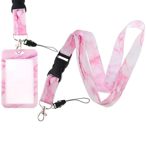 Pink ID Lanyard Badge Holder Cute Keychain for Women Girls Teachers for ID Badge Breakaway Aesthetic Marble Lanyard for Keys School ID Holder thumbnail 7