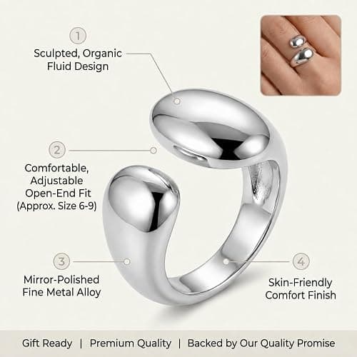 17KM 16 PCS Silver Chunky Rings Set for Women, 14k Silver Plated Thick Dome Stackable Open Rings Trendy Dainty Minimalist Jewelry Gifts thumbnail 8